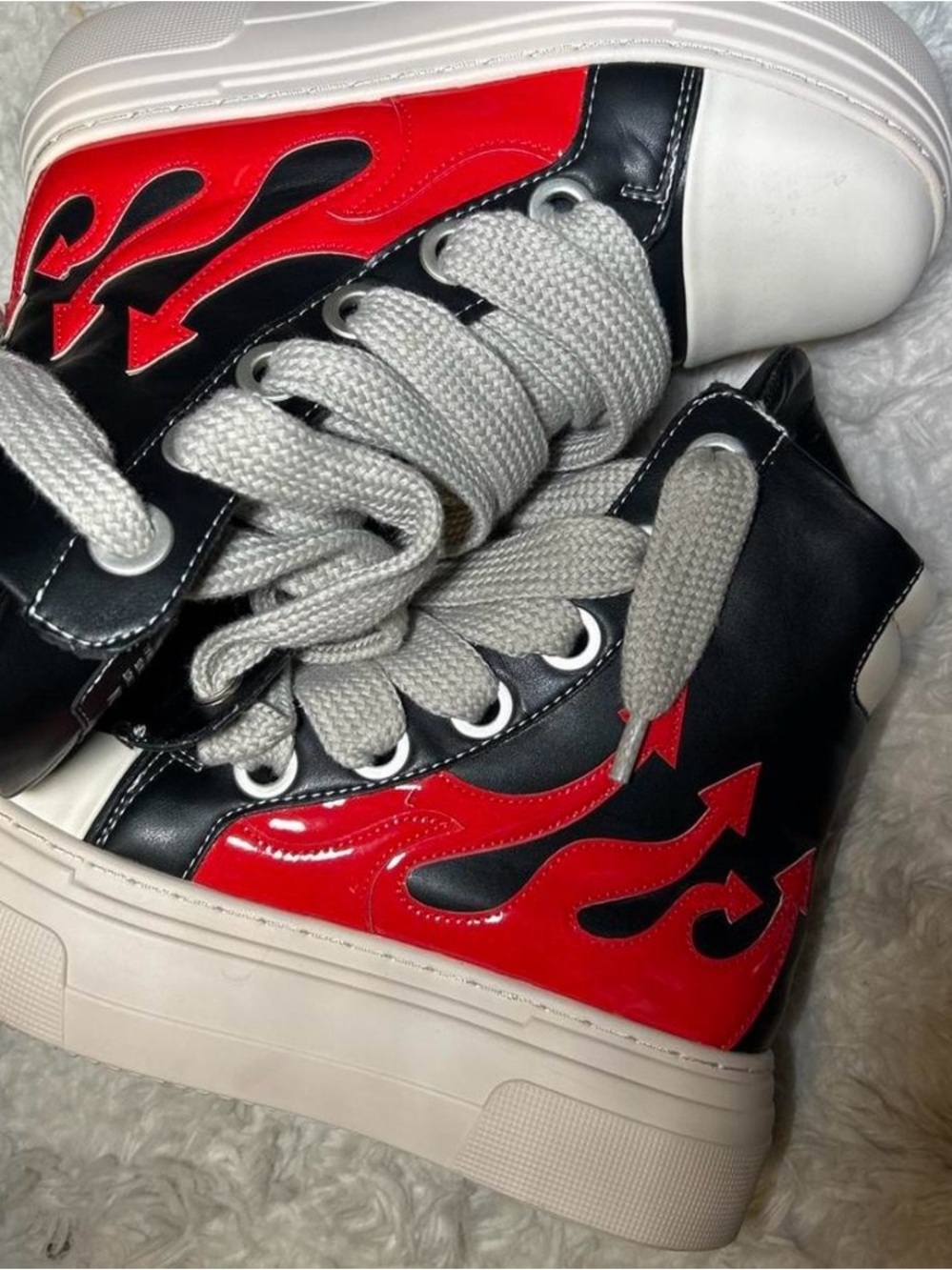 Rick Owens Black and Red Flame High-Top Boots
